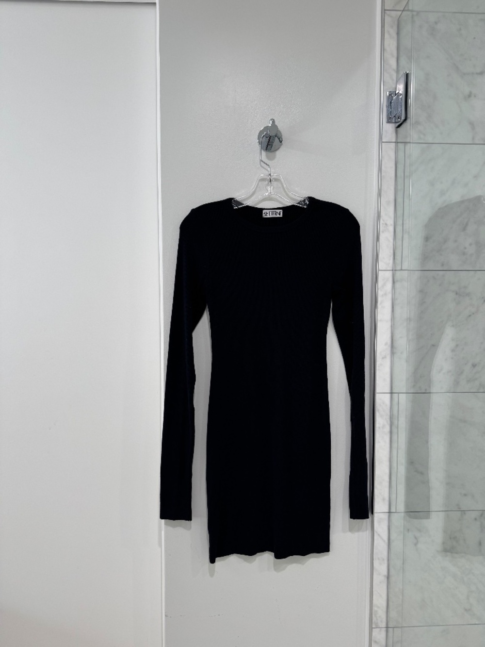 Eterne black ribbed knit long sleeve mini dress sz M